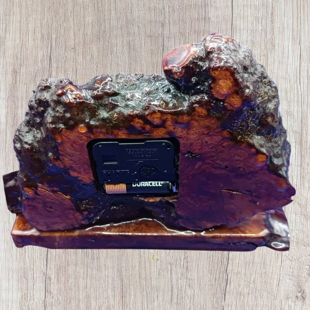 Quartz Unique Handcrafted Burl Wood Slab Rustic Table Clock With Intricate Desig